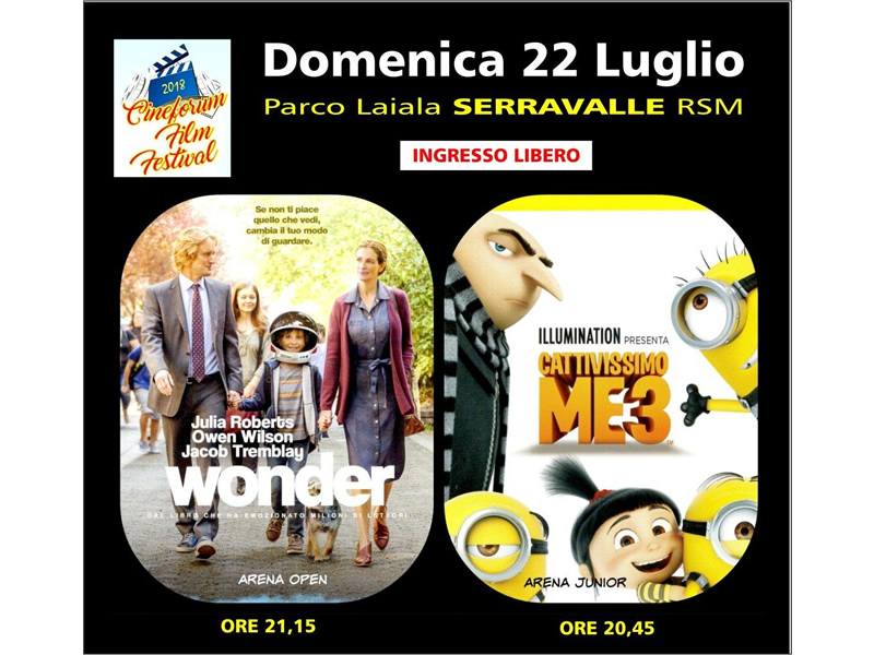 San Marino. Wonder e Cattivissimo Me 3 concludono il Cineforum Film Festival