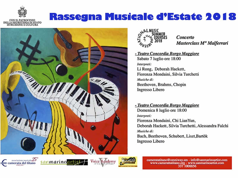 San Marino. Gli appuntamenti del fine settimana con la Rassegna Musicale d’Estate 2018