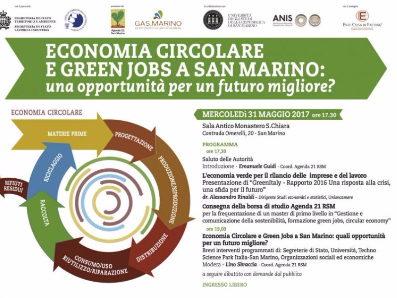 San Marino. Agenda 21: incontro su ‘Economia circolare e green jobs’