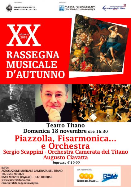 San Marino. “Piazzolla, fisarmonica e orchestra” per la Rassegna Musicale d’autunno
