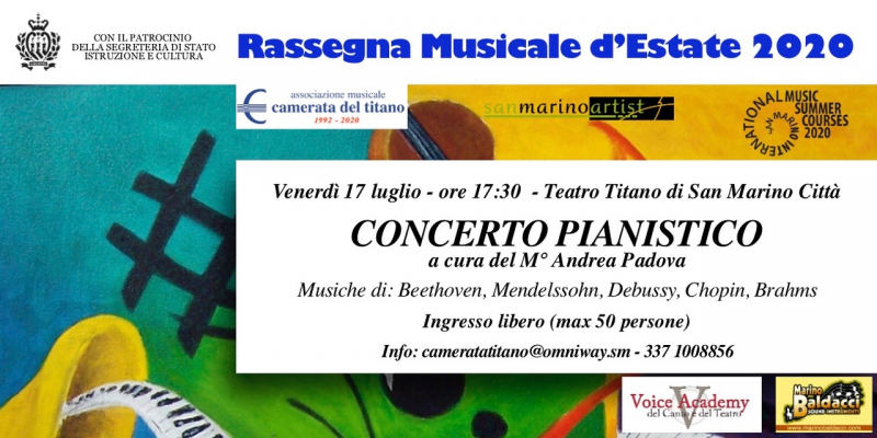 San Marino. Venerdì torna la “Rassegna musicale d’estate” con il M° Andrea Padova