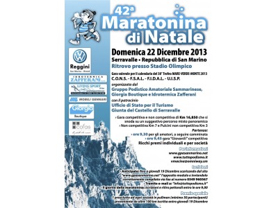 San Marino. Domenica 22 dicembre la tradizionale 42esima Maratonina di Natale
