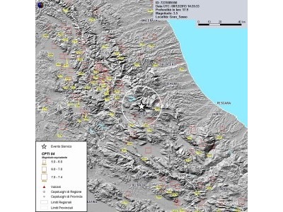 San Marino. Scossa di terremoto, Abruzzo, registrata dal sismografo di Casole