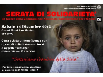 San Marino. Sabato 14 dicembre asta di beneficenza a favore dei bambini della Siria
