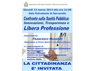 San Marino. Giovedi’ 13 alle 21 a Serravalle incontro sulla ‘Sanita’ pubblica e Libera Professione’