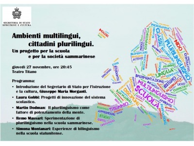 San Marino.  Conferenza pubblica ‘Ambienti multilingui, cittadini plurilingui’, domani al Teatro Titano