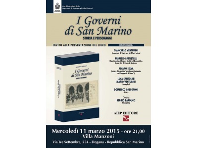 San Marino. Domenico Gasperoni, ‘I Governi di San Marino’, presentazione a Villa Manzoni