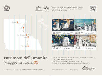 San Marino. AASFN: serie di francobolli dedicata ai  siti Unesco
