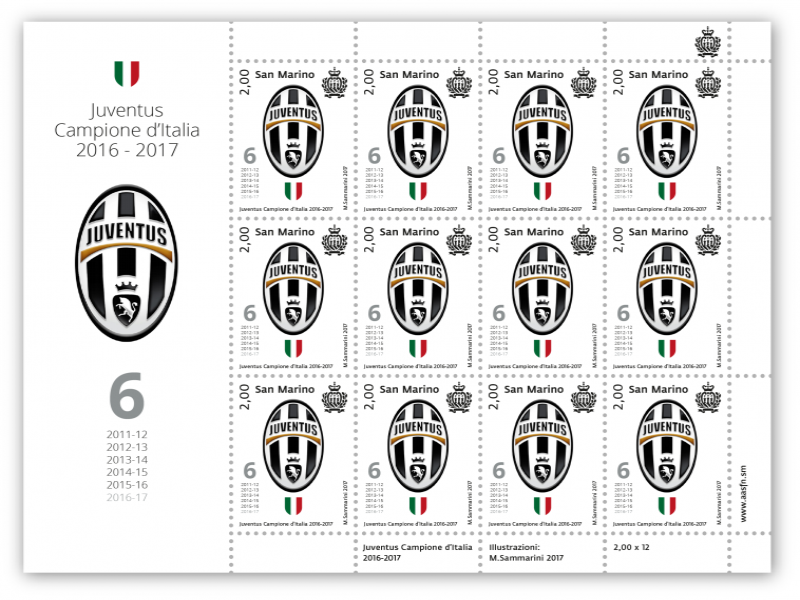 San Marino. Un francobollo per la Juventus campione d’Italia 2016-2017