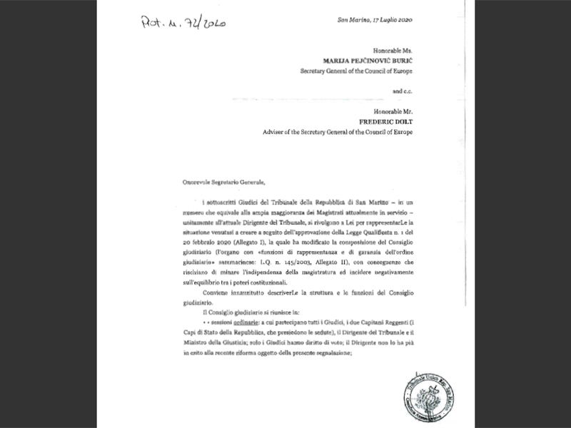San Marino. Ecco la lettera integrale dei giudici al Consiglio d’Europa