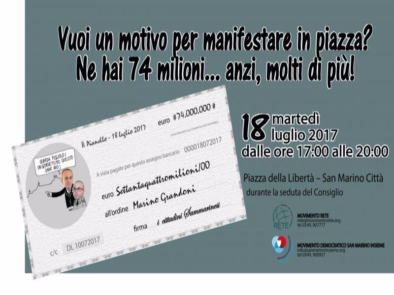 San Marino. Rete-MdSi: “74 milioni di motivi per manifestare sul Pianello”