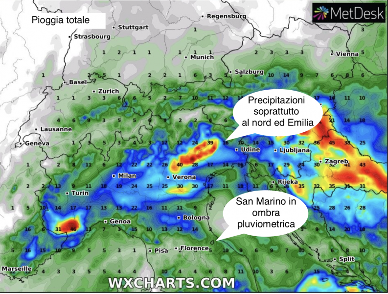 San Marino. Meteo: il grosso delle piogge interessa il nord Italia, San Marino meno coinvolta