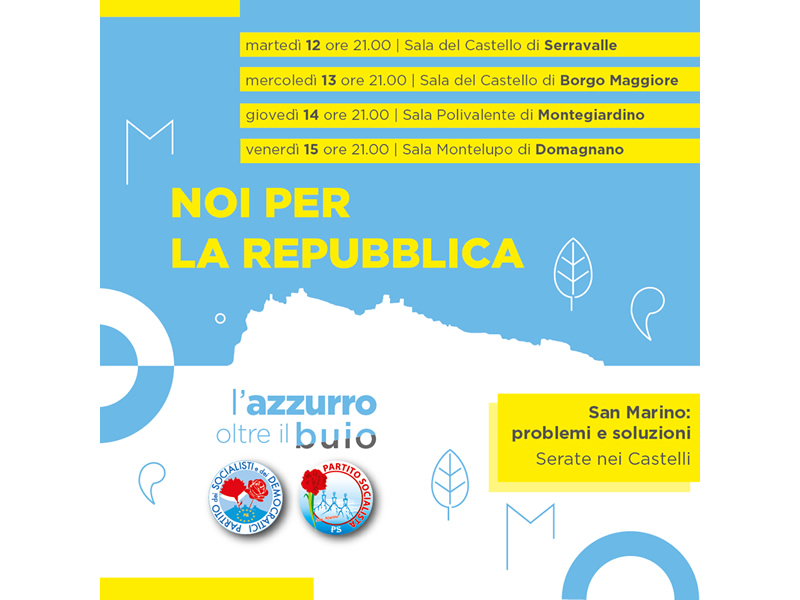 San Marino. “Problemi e soluzioni”: Noi per la Repubblica da stasera nei castelli