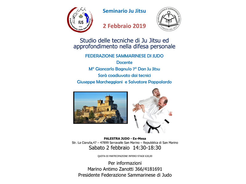 San Marino. La Federazione Sammarinese di Judo propone un seminario di Ju Jitsu.