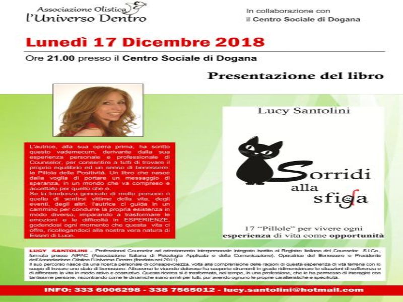 San Marino. Domani Lucy Santolini presente il suo libro “Sorridi alla Sfiga”