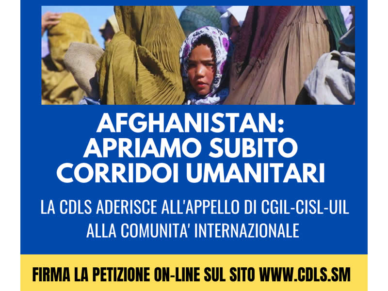San Marino. CDLS: “Afghanistan: aprire subito corridoi umanitari”