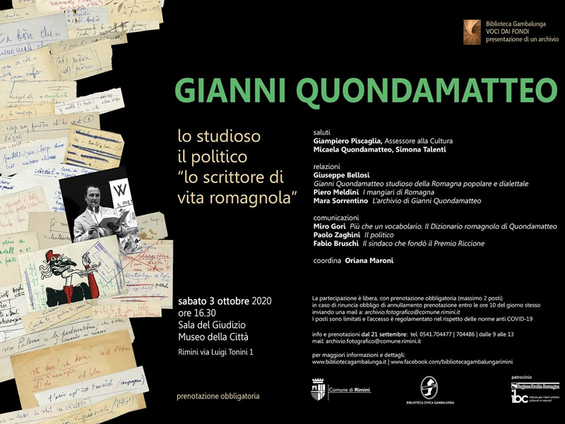 Rimini. Sabato 3 ottobre, al Museo della Città, presentazione dell’Archivio di Gianni Quondamatteo