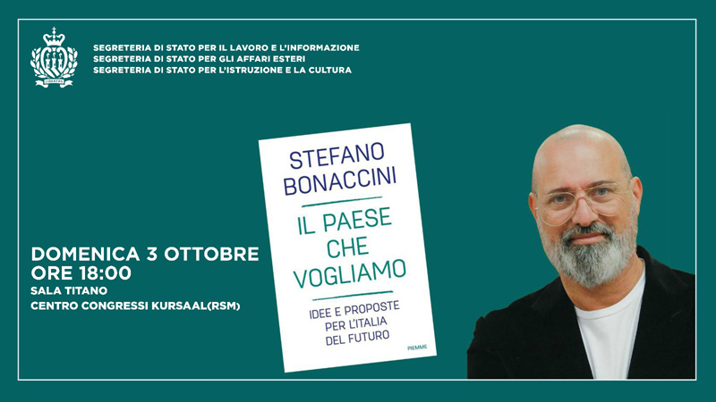Il Presidente dell’Emilia Romagna Stefano Bonaccini presenta a San Marino il suo nuovo libro