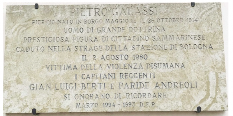 San Marino. In ricordo del prof. Galassi, tra le vittime della strage di Bologna, 2 agosto 1980