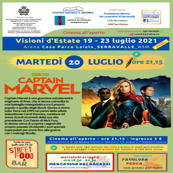 San Marino. Cinema all’aperto: domani appuntamento con “Captain Marvel”