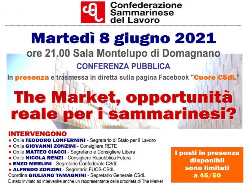 San Marino. The Market e prospettive occupazionali, se ne parla l’8 giugno
