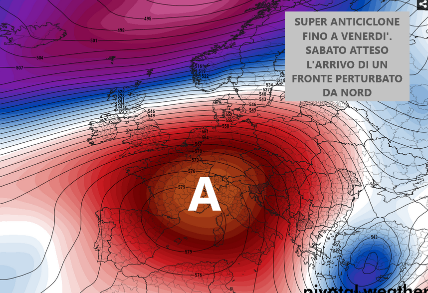 San Marino. Meteo: venti da nord e super Anticiclone, settimana di sole e stabilità ma sabato arriva un fronte pertubato freddo