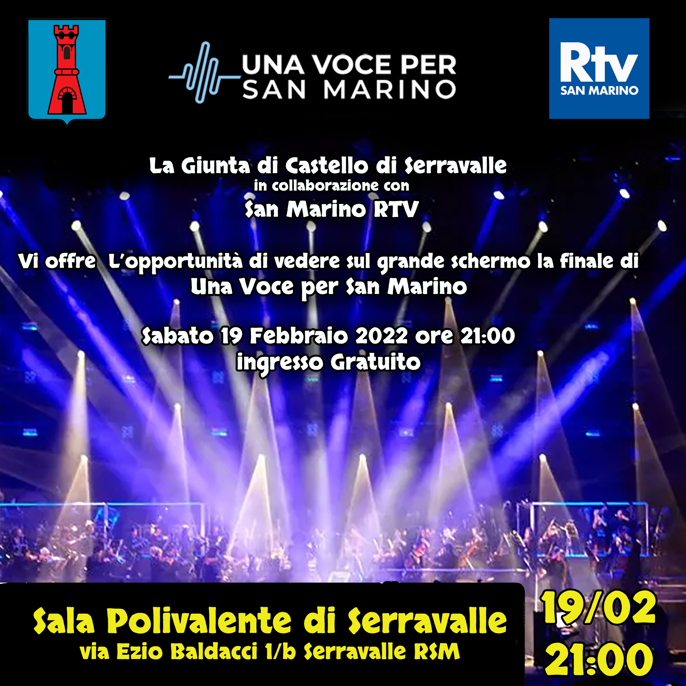 “Una voce per San Marino” su maxi schermo a Serravalle
