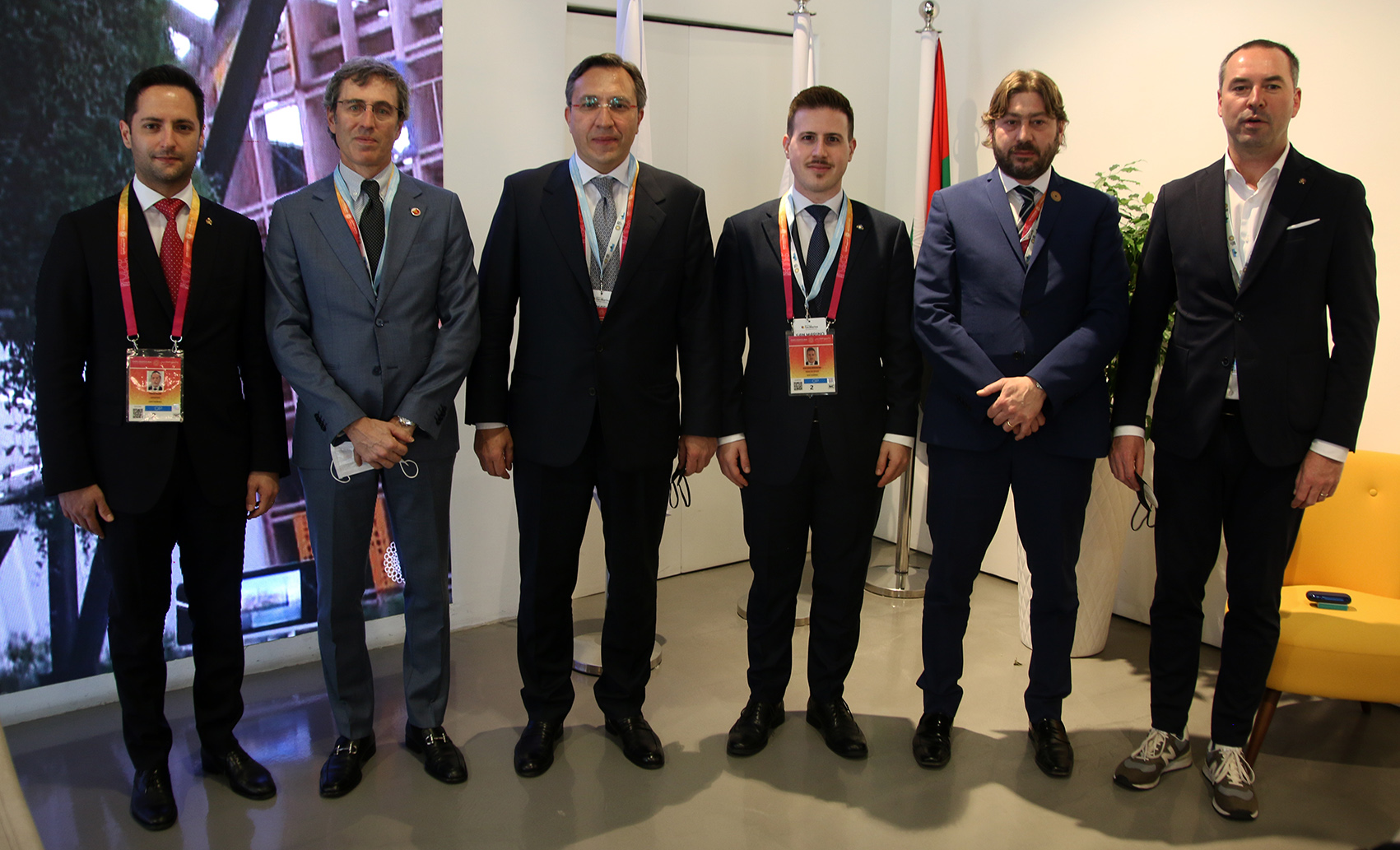 I Reggenti, accompagnati dai Segretari Pedini Amati, Belluzzi, Righi e Lonfernini, al Padiglione di San Marino a Expo Dubai 2020