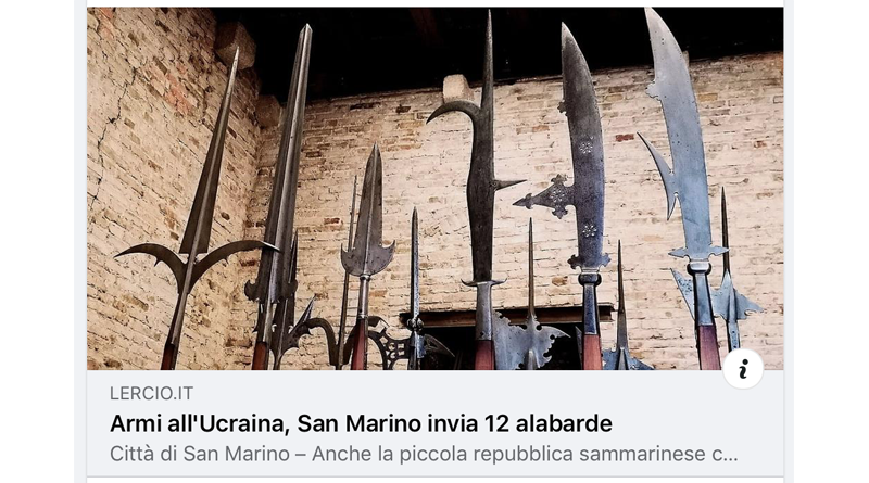 Satira: «San Marino dona 12 alabarde all’Ucraina»