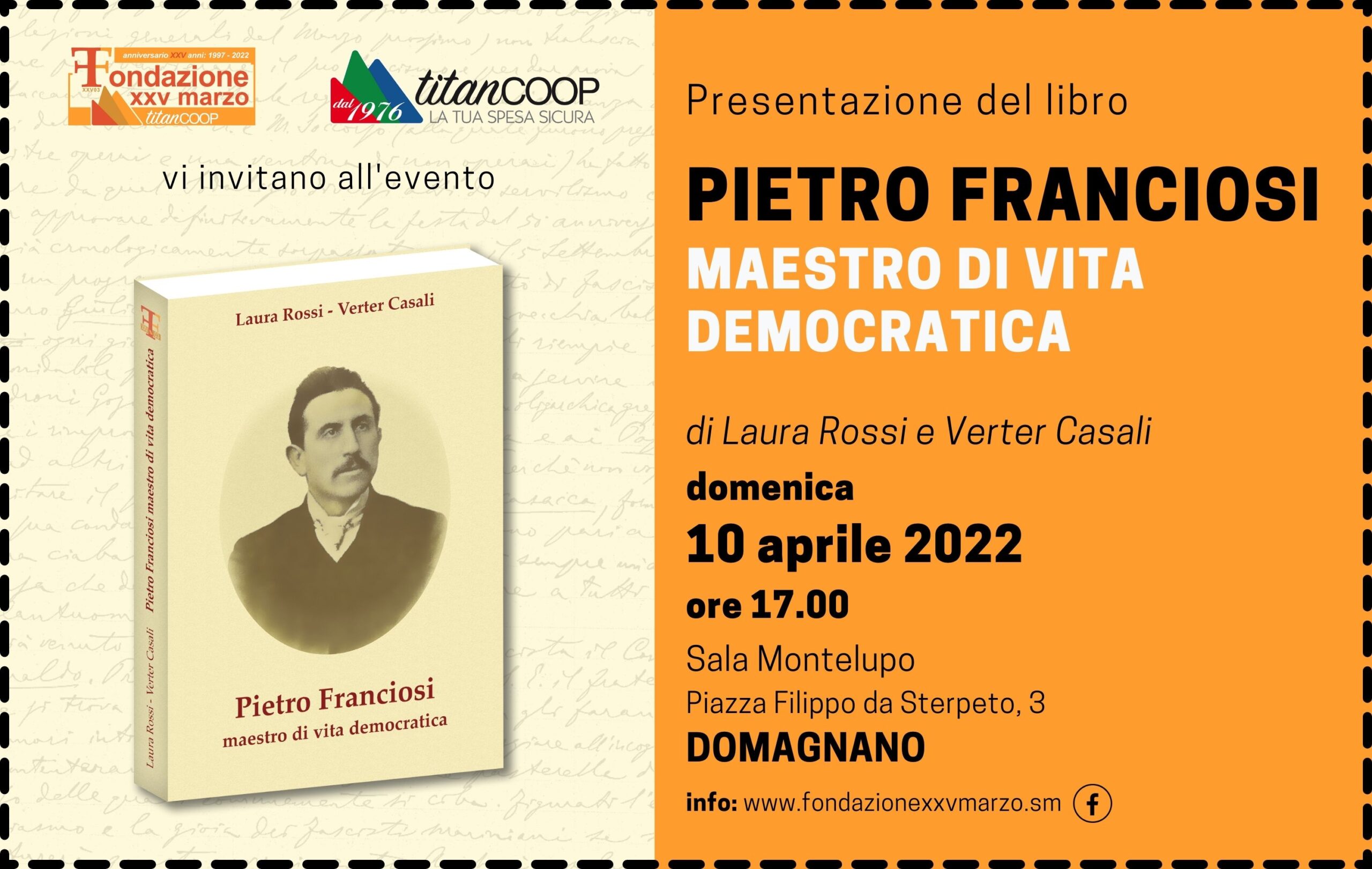 Domenica a Domagnano (San Marino) la presentazione del libro su Pietro Franciosi