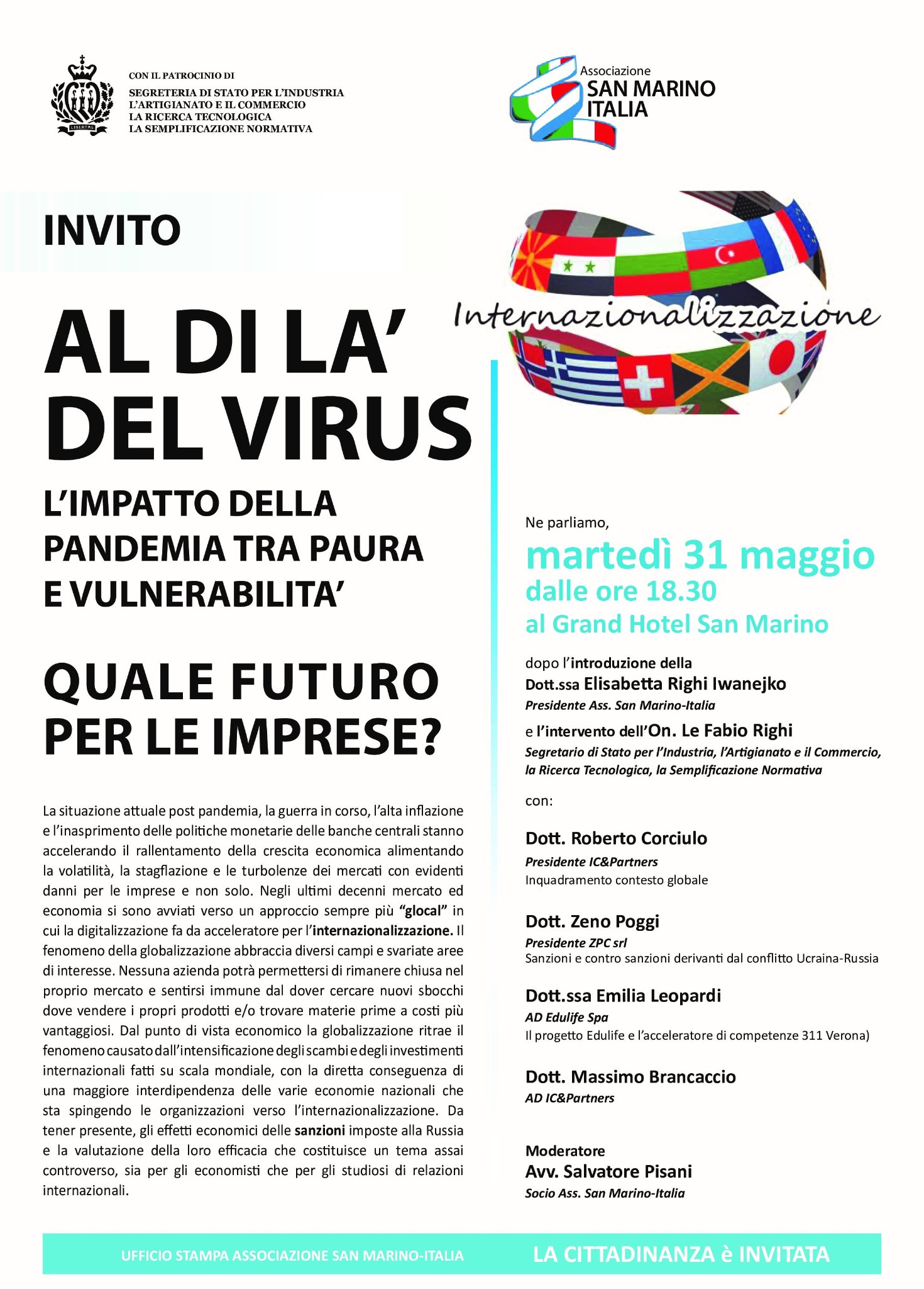 San Marino. Martedì prossimo un incontro affronterà il tema “Al di là del virus – quale futuro per le imprese”