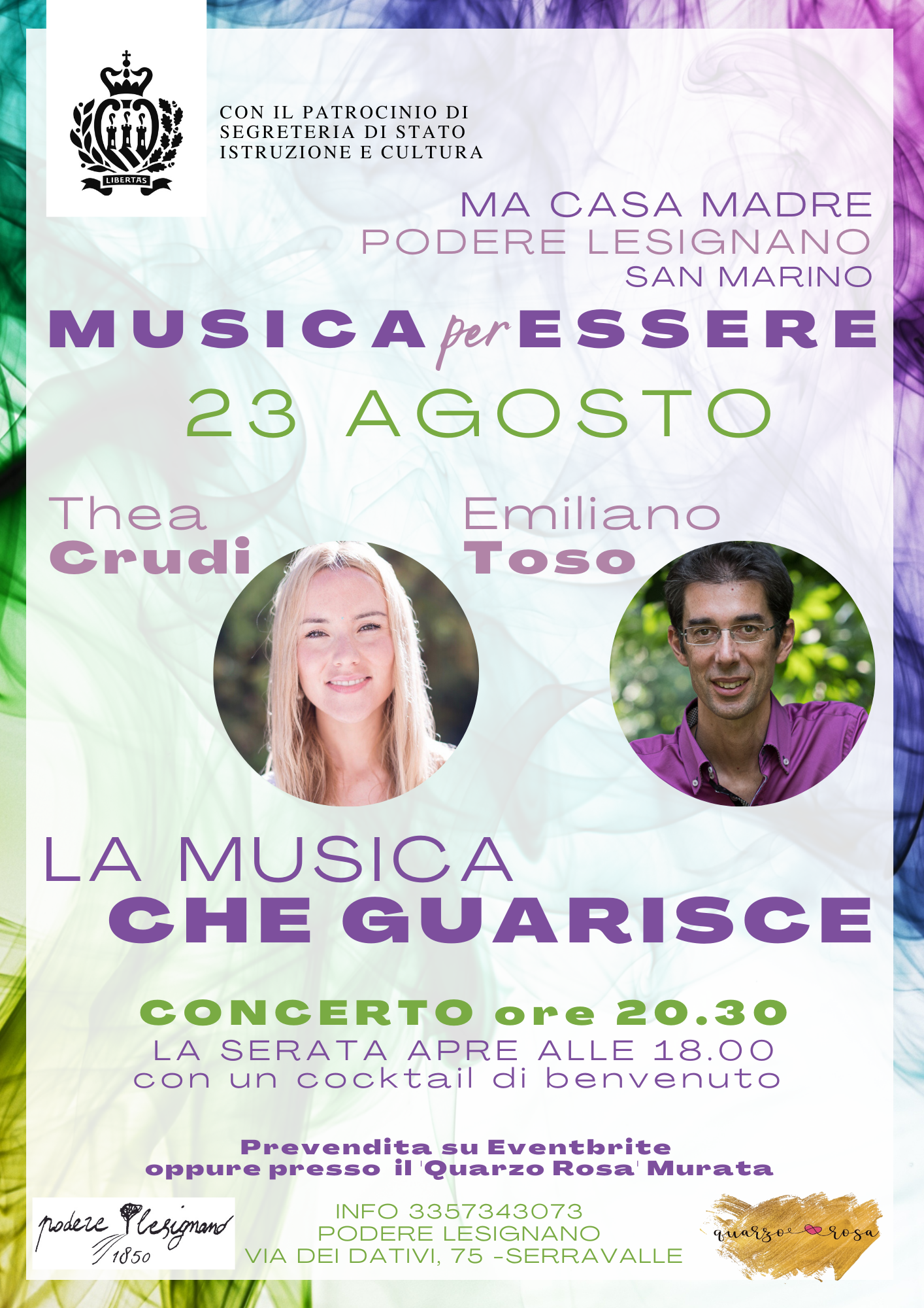 San Marino. Thea Crudi ed Emiliano Toso in concerto al Podere Lesignano