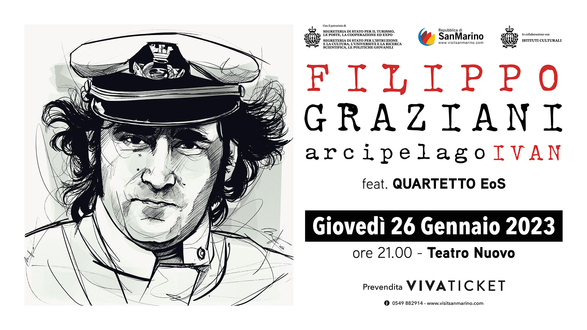 San Marino. Filippo Graziani il 26 gennaio al Teatro Nuovo