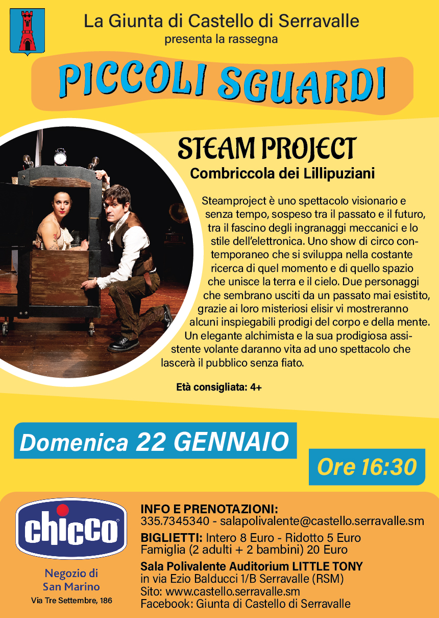 San Marino. Domenica 22 Gennaio a Serravalle arriva “Steam Project”, spettacolo di circo contemporaneo