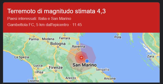 Scosse di terremoto in Romagna, avvertite anche a San Marino