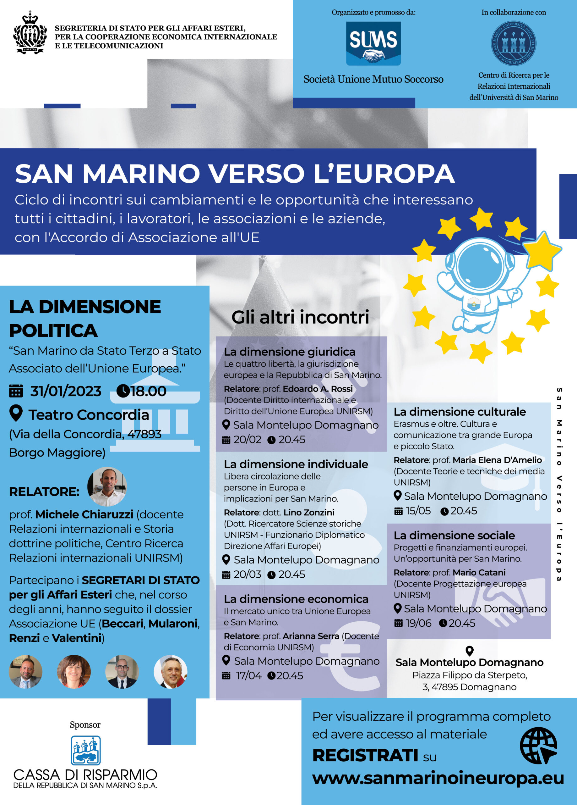 “San Marino verso l’Europa”: al via il secondo incontro presso la sala Montelupo di Domagnano