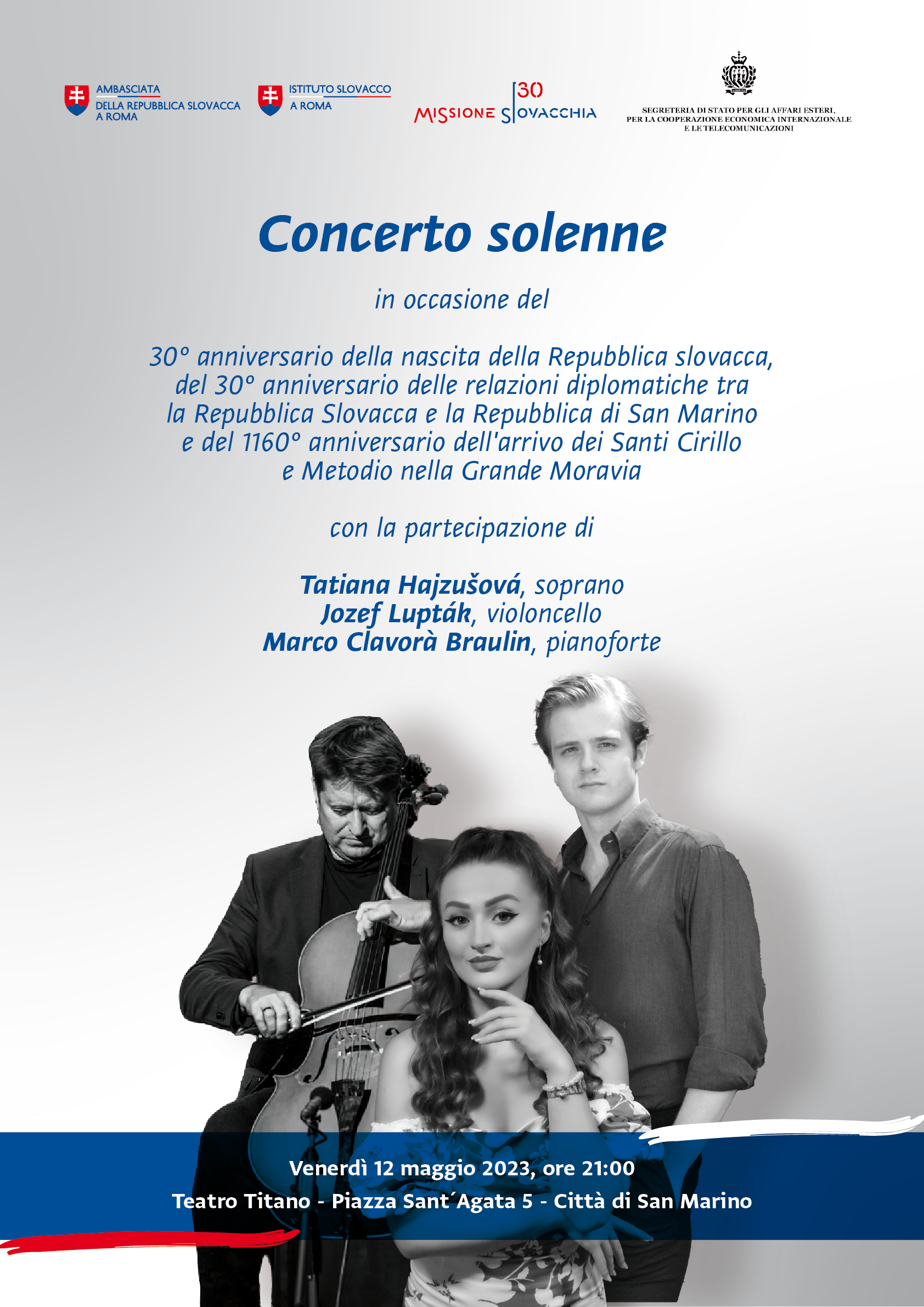 San Marino. Un concerto per il 30esimo anniversario delle relazioni diplomatiche con la Repubblica Slovacca