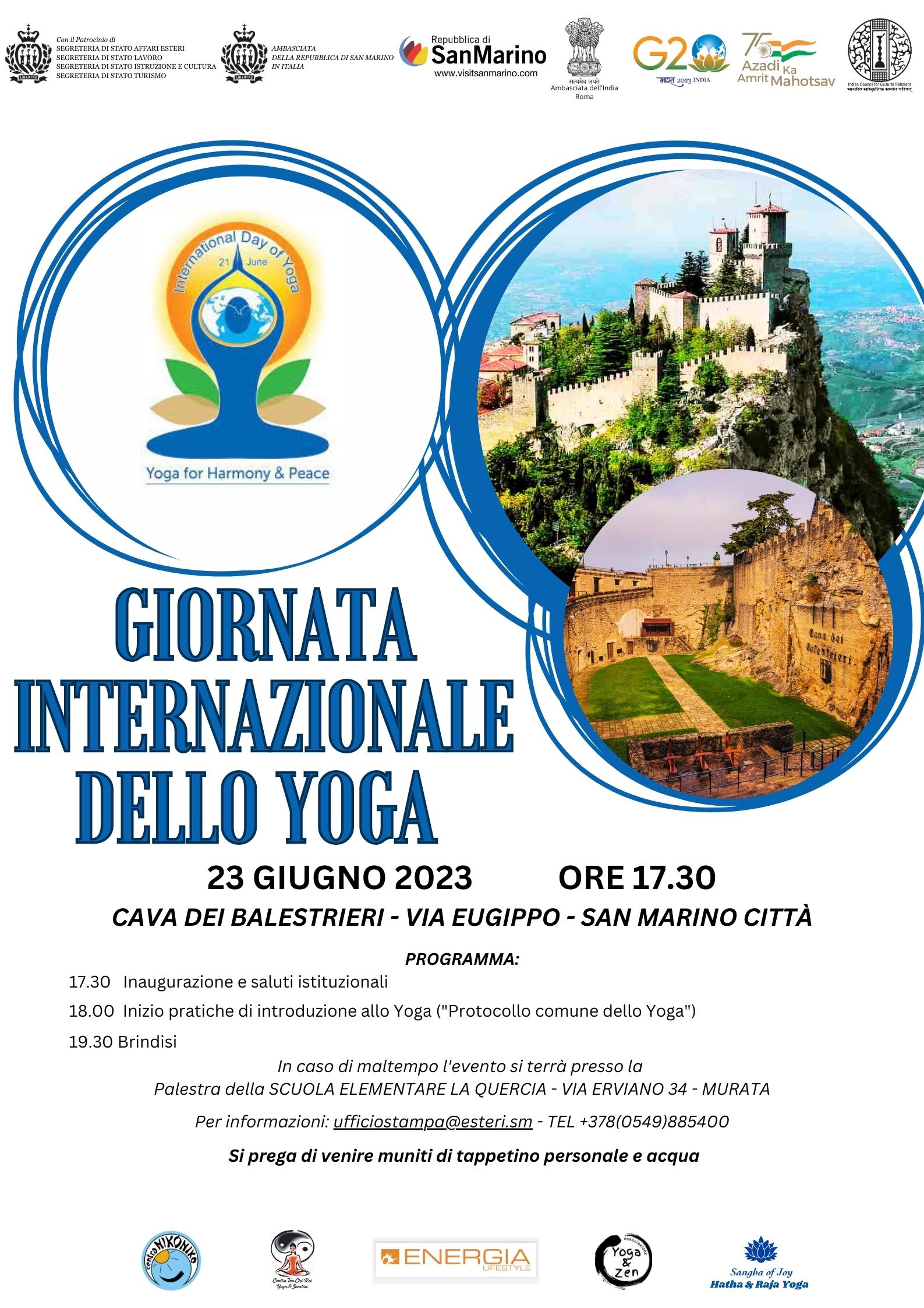 San Marino. Cambio di sede per lo Yoga Day