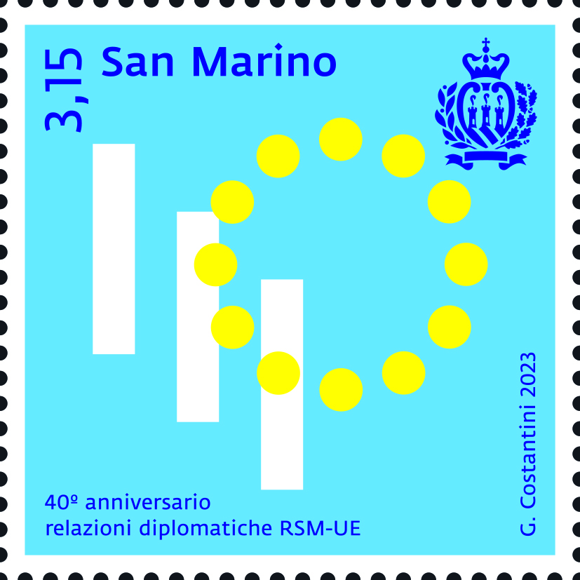 San Marino celebra 40 anni di relazioni diplomatiche con l’Unione Europea con un francobollo