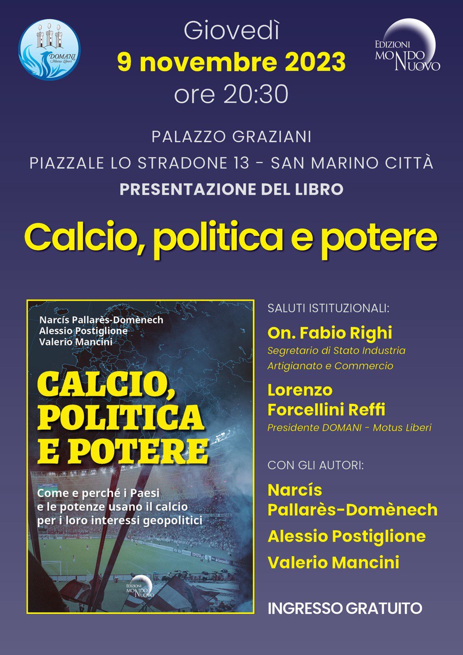 San Marino. “Calcio, politica e potere”: il 9 novembre la presentazione del libro