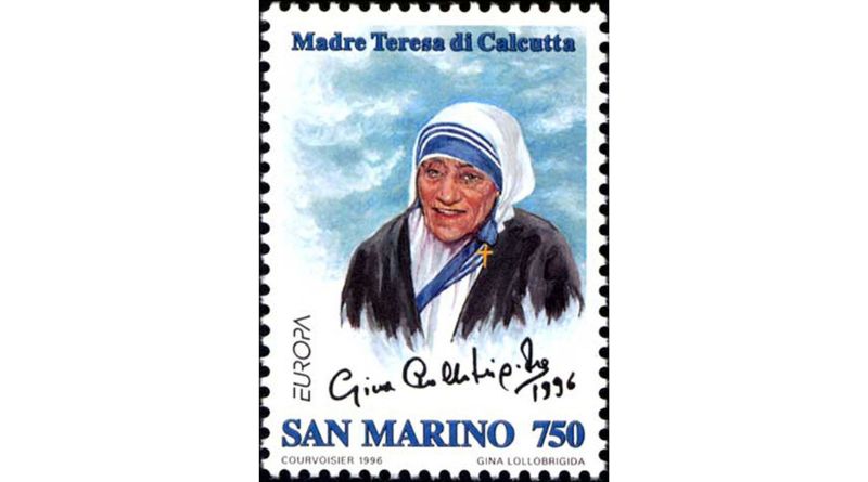 Un francobollo di San Marino dedicato a Madre Teresa in viaggio verso l’India