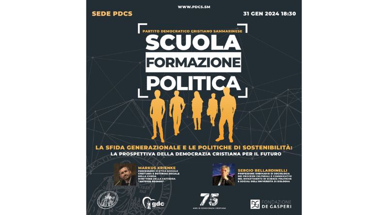 Il 31 gennaio, a San Marino, nuovo appuntamento con la Scuola di formazione politica Gdc