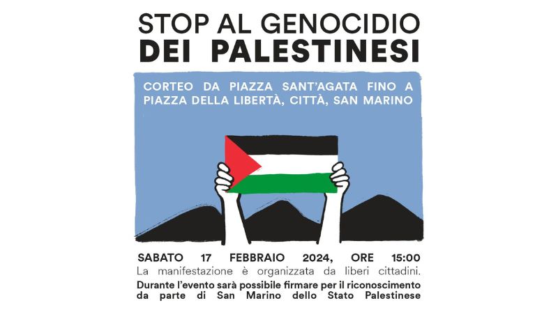 Manifestazione sabato a San Marino per fermare il genocidio dei palestinesi